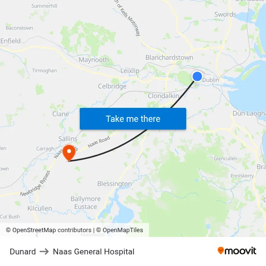 Dunard to Naas General Hospital map