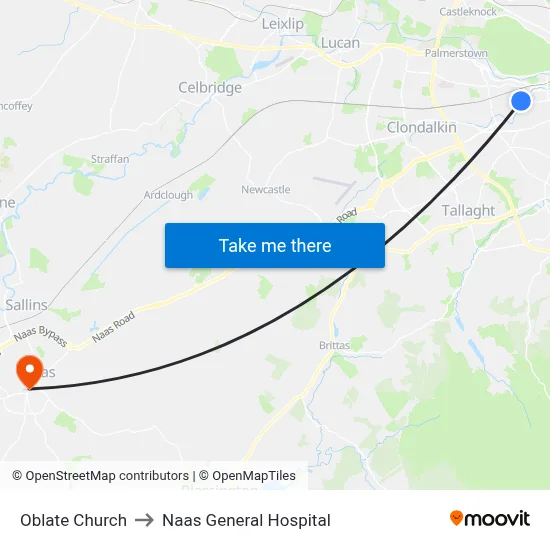 Oblate Church to Naas General Hospital map