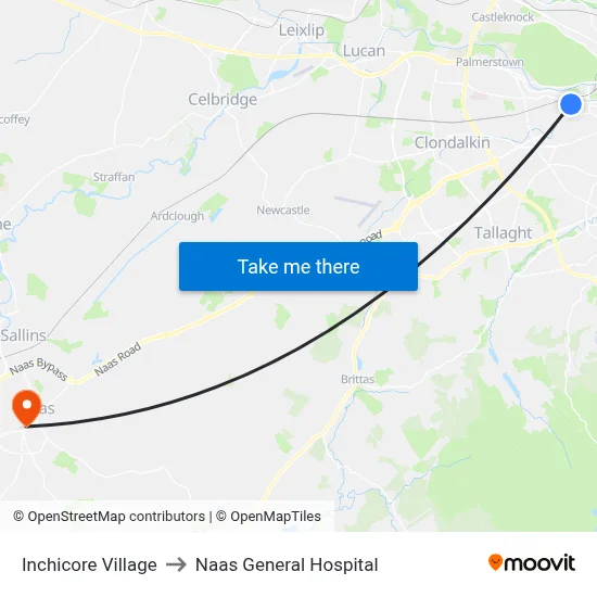 Inchicore Village to Naas General Hospital map