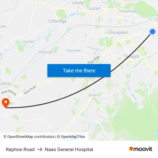 Raphoe Road to Naas General Hospital map