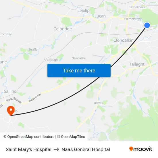Saint Mary's Hospital to Naas General Hospital map