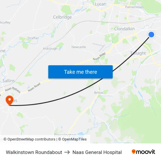 Walkinstown Roundabout to Naas General Hospital map