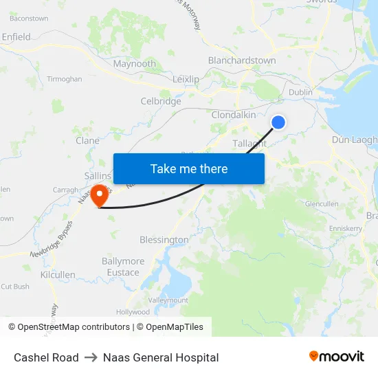 Cashel Road to Naas General Hospital map