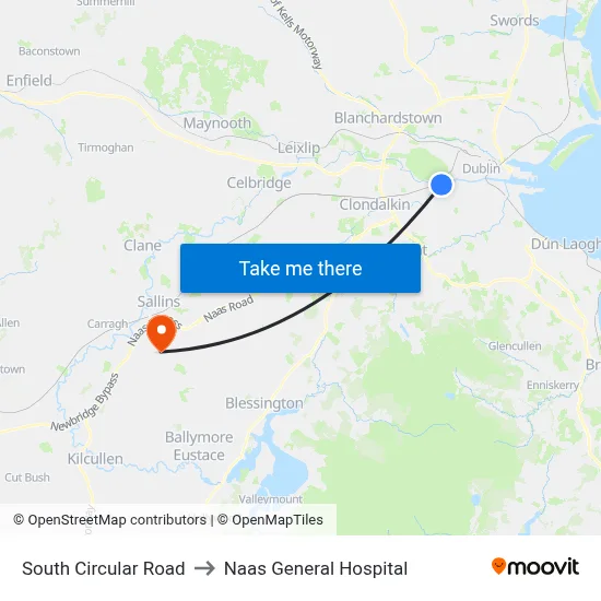 South Circular Road to Naas General Hospital map