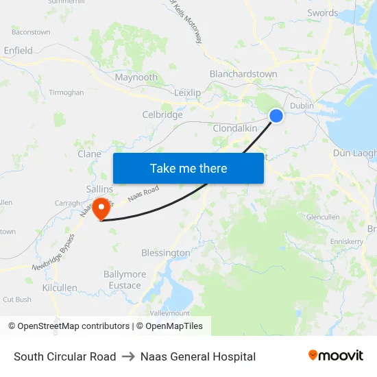 South Circular Road to Naas General Hospital map