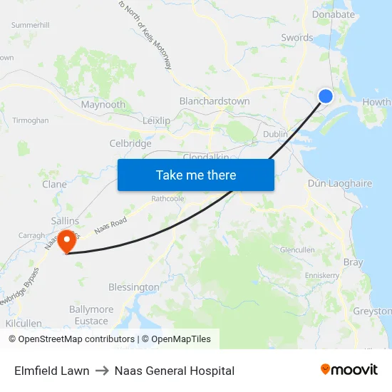 Elmfield Lawn to Naas General Hospital map