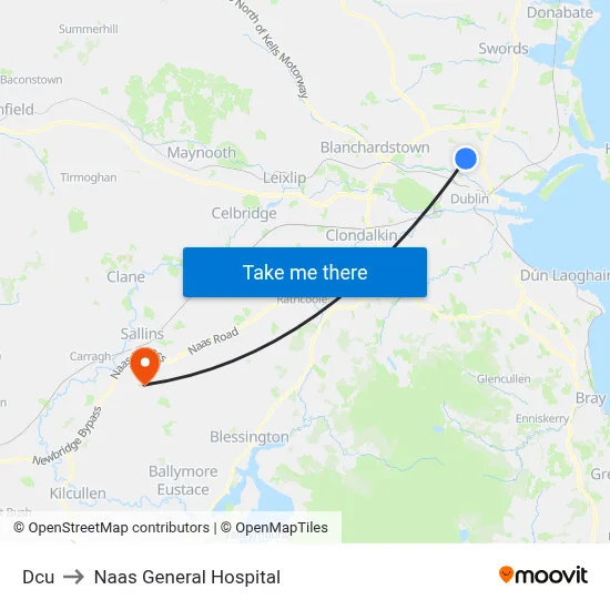 Dcu to Naas General Hospital map