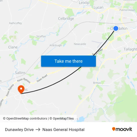 Dunawley Drive to Naas General Hospital map