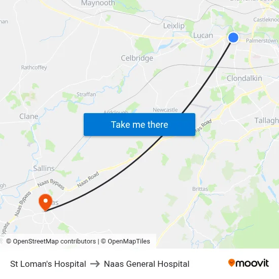 St Loman's Hospital to Naas General Hospital map