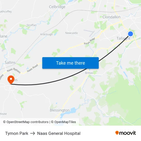 Tymon Park to Naas General Hospital map