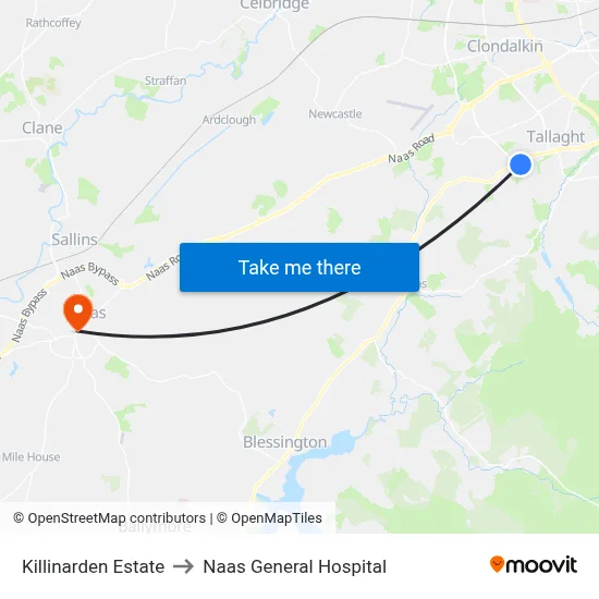 Killinarden Estate to Naas General Hospital map