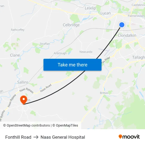 Fonthill Road to Naas General Hospital map