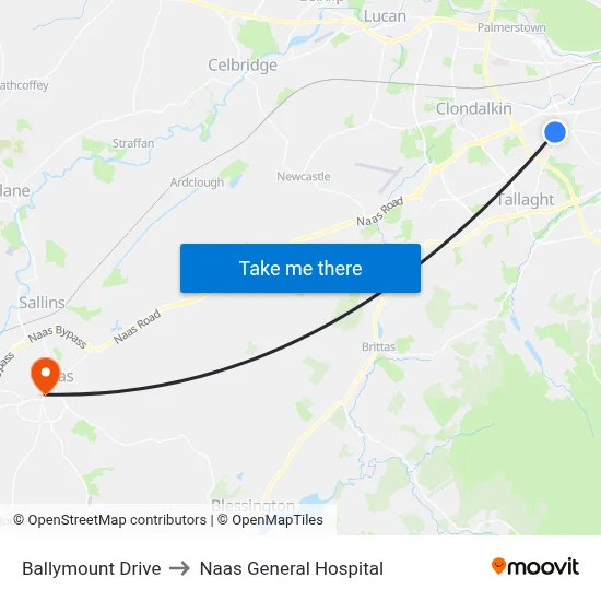Ballymount Drive to Naas General Hospital map