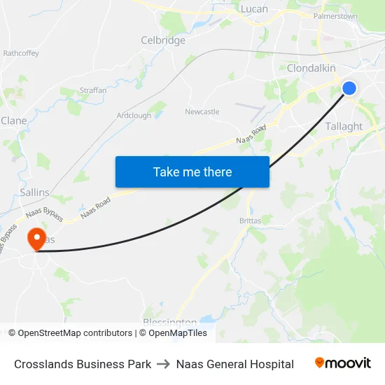 Crosslands Business Park to Naas General Hospital map