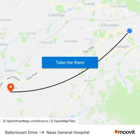 Ballymount Drive to Naas General Hospital map