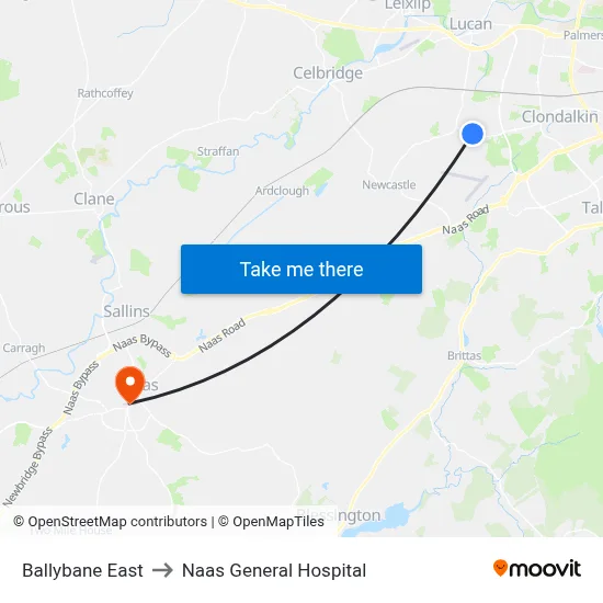 Ballybane East to Naas General Hospital map