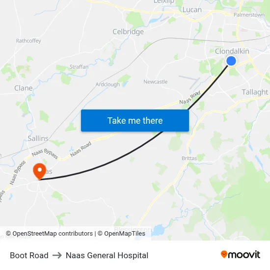 Boot Road to Naas General Hospital map
