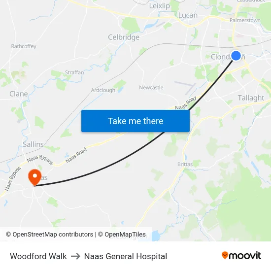 Woodford Walk to Naas General Hospital map