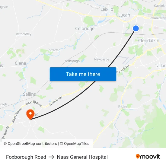 Foxborough Road to Naas General Hospital map