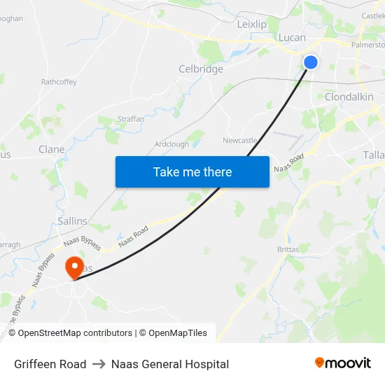 Griffeen Road to Naas General Hospital map