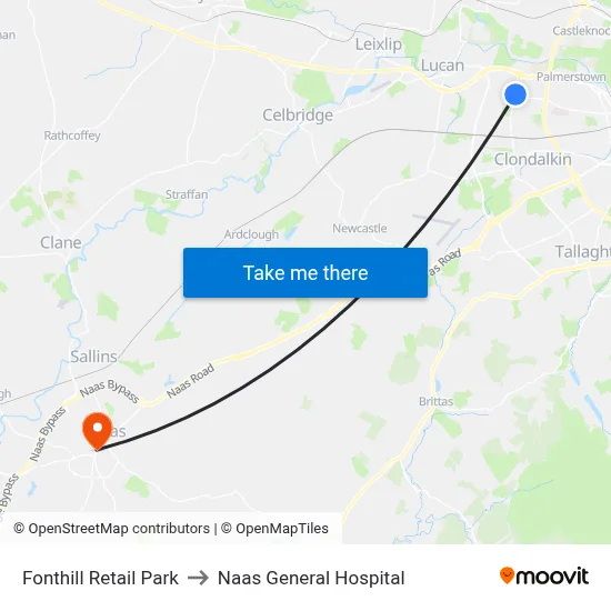 Fonthill Retail Park to Naas General Hospital map