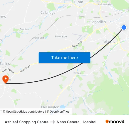 Ashleaf Shopping Centre to Naas General Hospital map