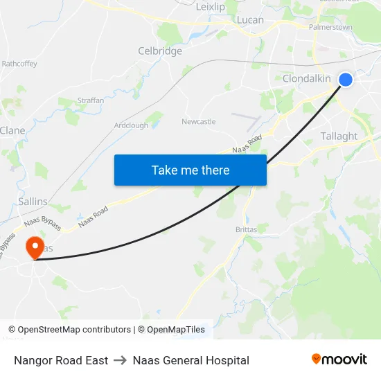 Nangor Road East to Naas General Hospital map