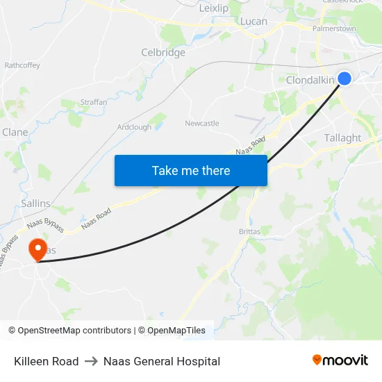 Killeen Road to Naas General Hospital map