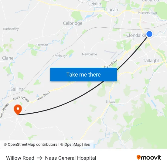 Willow Road to Naas General Hospital map