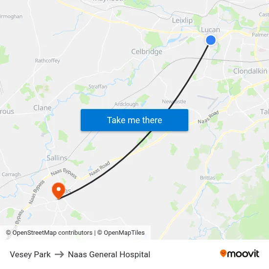 Vesey Park to Naas General Hospital map