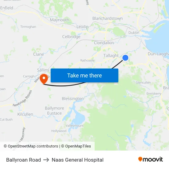 Ballyroan Road to Naas General Hospital map