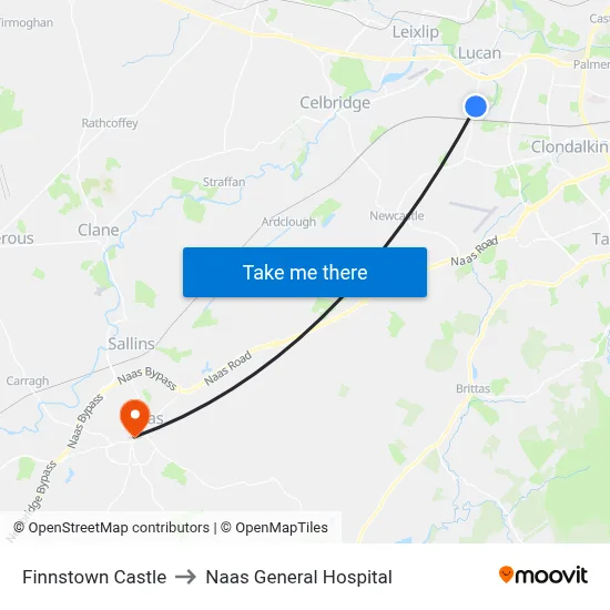 Finnstown Castle to Naas General Hospital map