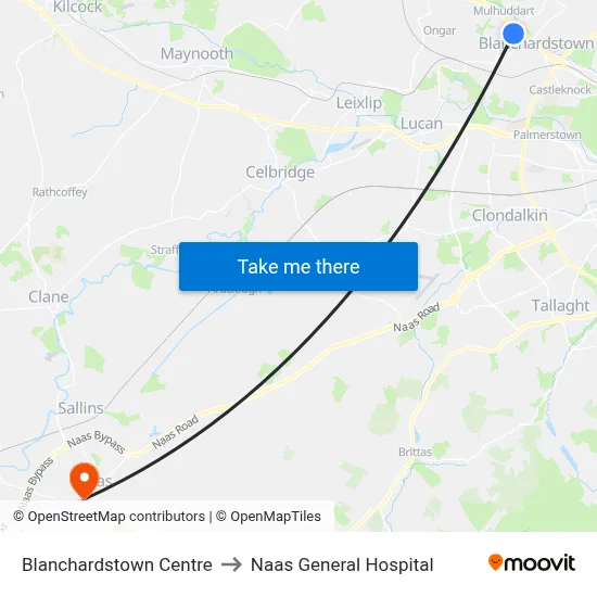 Blanchardstown Centre to Naas General Hospital map