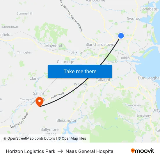 Horizon Logistics Park to Naas General Hospital map