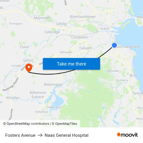 Fosters Avenue to Naas General Hospital map