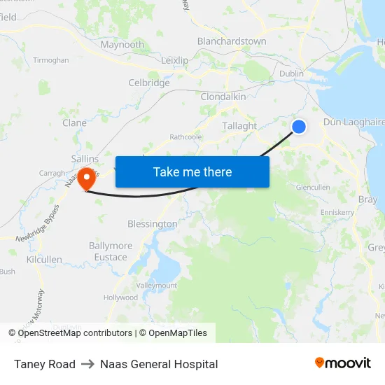 Taney Road to Naas General Hospital map