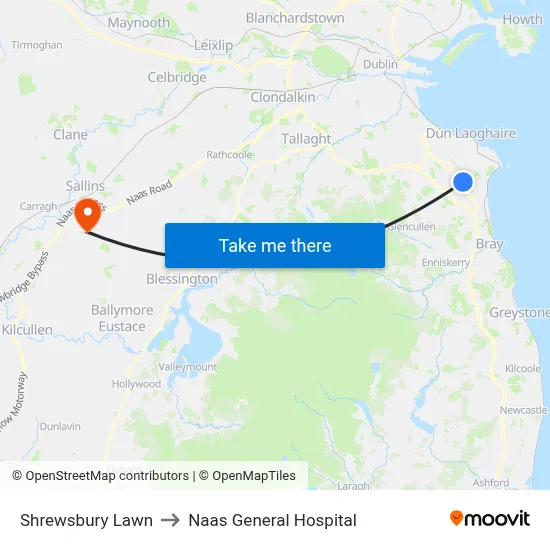 Shrewsbury Lawn to Naas General Hospital map
