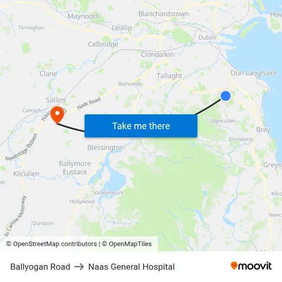 Ballyogan Road to Naas General Hospital map