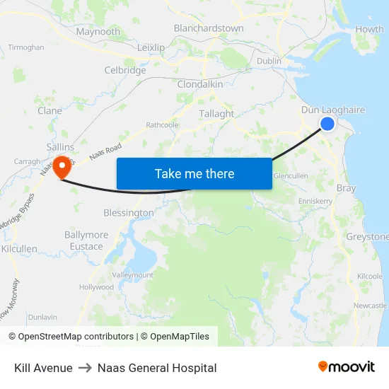 Kill Avenue to Naas General Hospital map