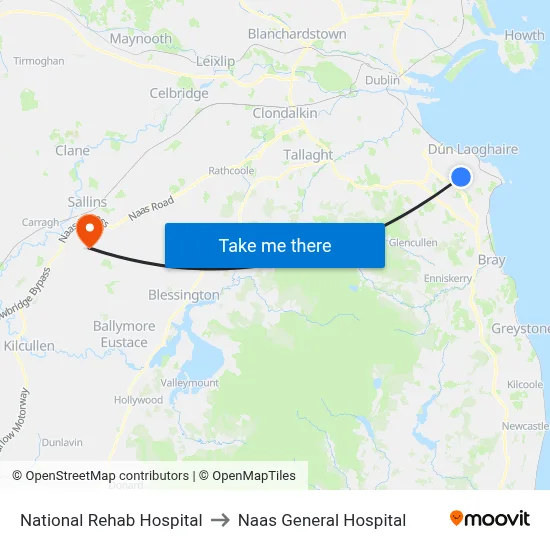 National Rehab Hospital to Naas General Hospital map