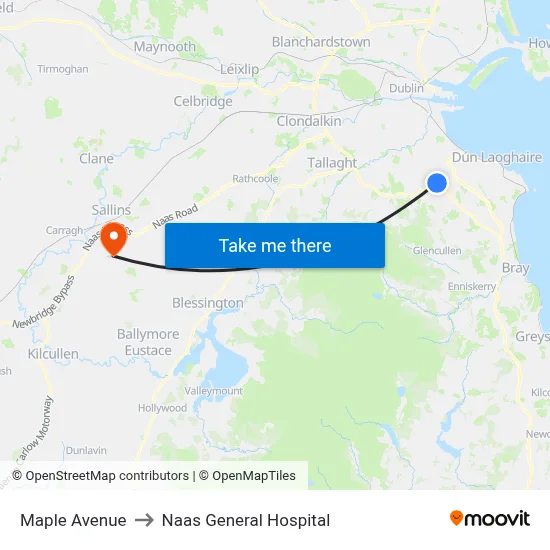 Maple Avenue to Naas General Hospital map