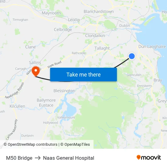 M50 Bridge to Naas General Hospital map