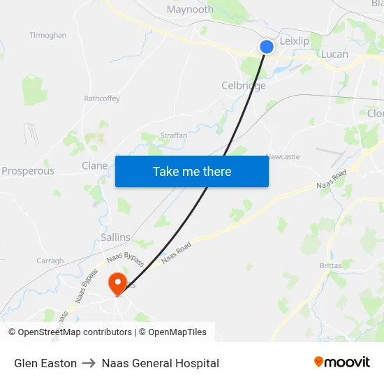 Glen Easton to Naas General Hospital map