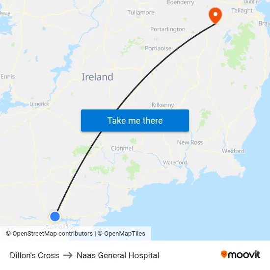 Dillon's Cross to Naas General Hospital map