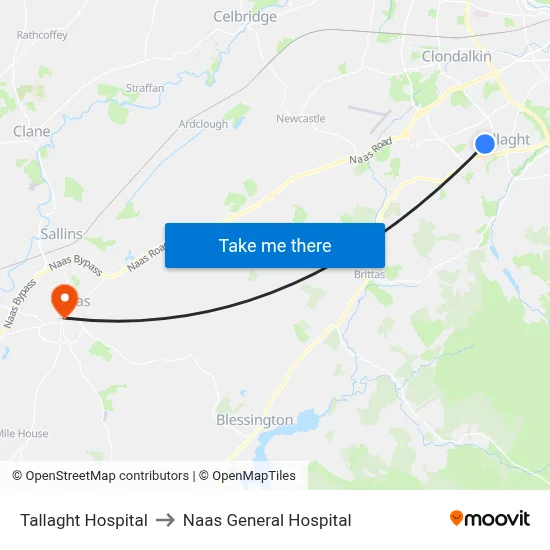 Tallaght Hospital to Naas General Hospital map