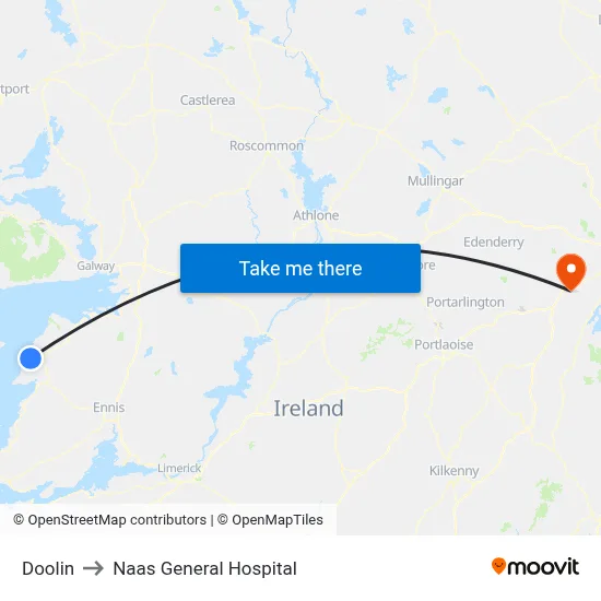 Doolin to Naas General Hospital map