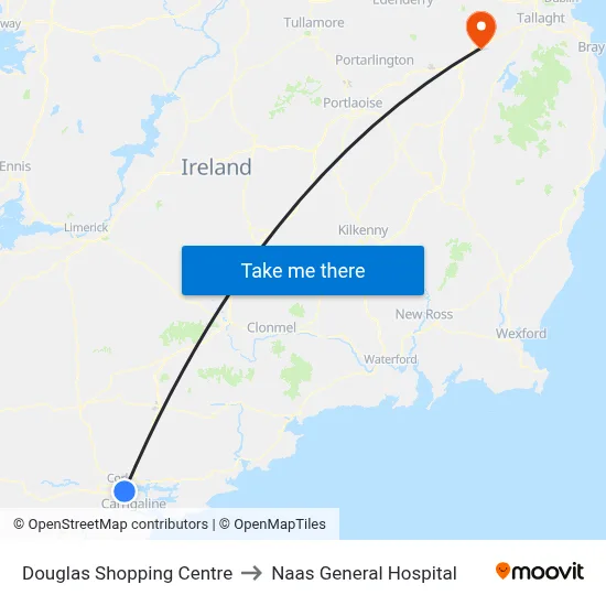 Douglas Shopping Centre to Naas General Hospital map
