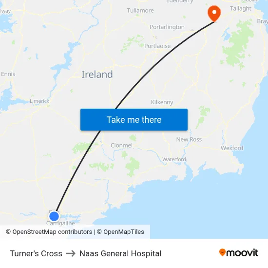 Turner's Cross to Naas General Hospital map