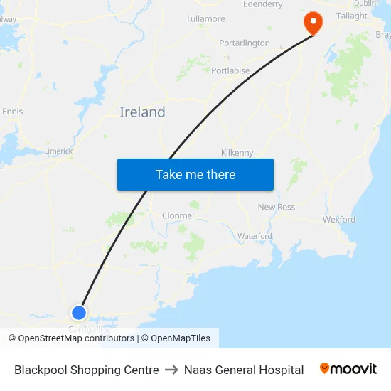 Blackpool Shopping Centre to Naas General Hospital map