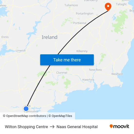 Wilton Shopping Centre to Naas General Hospital map